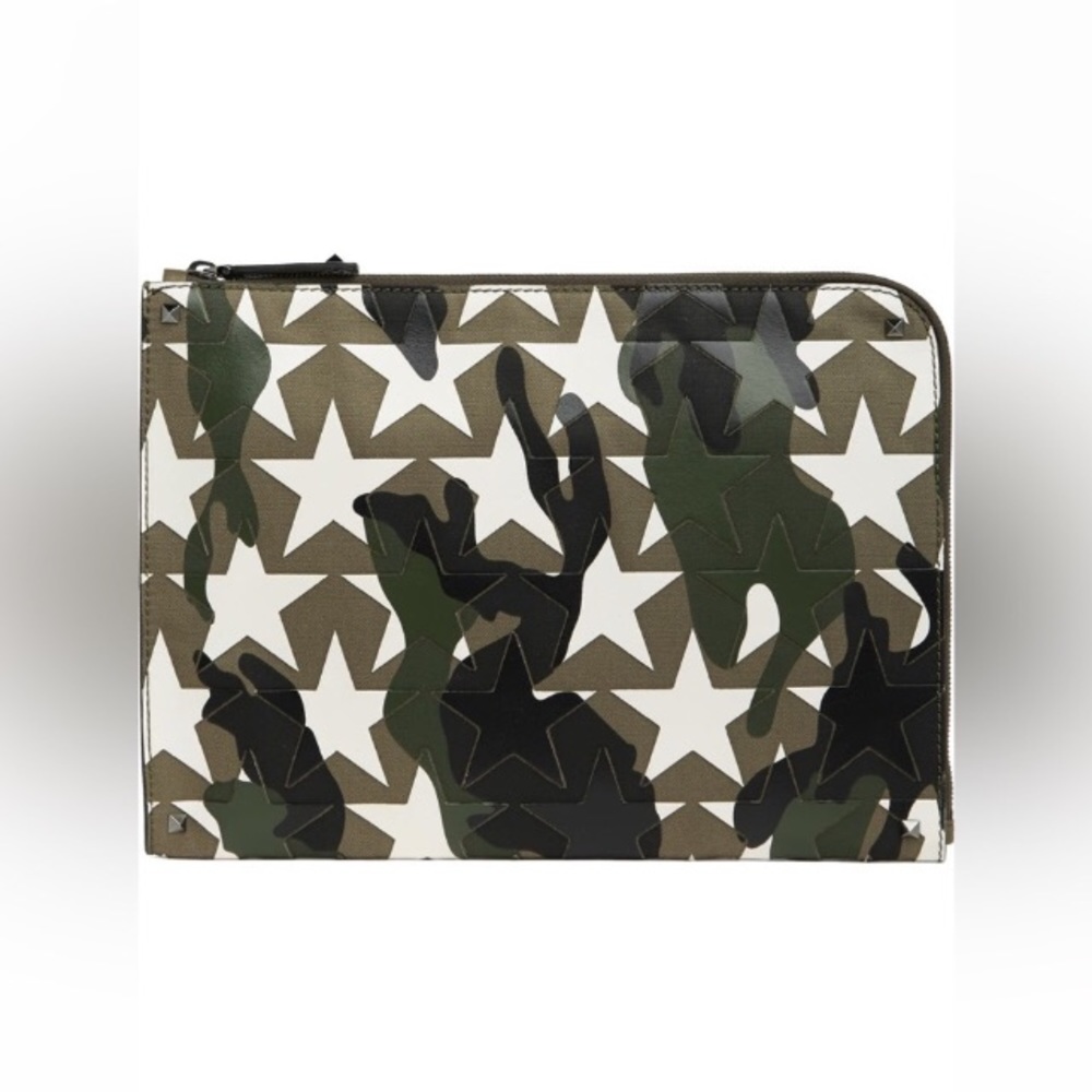 Valentino Star Camo Print Leather Document Case